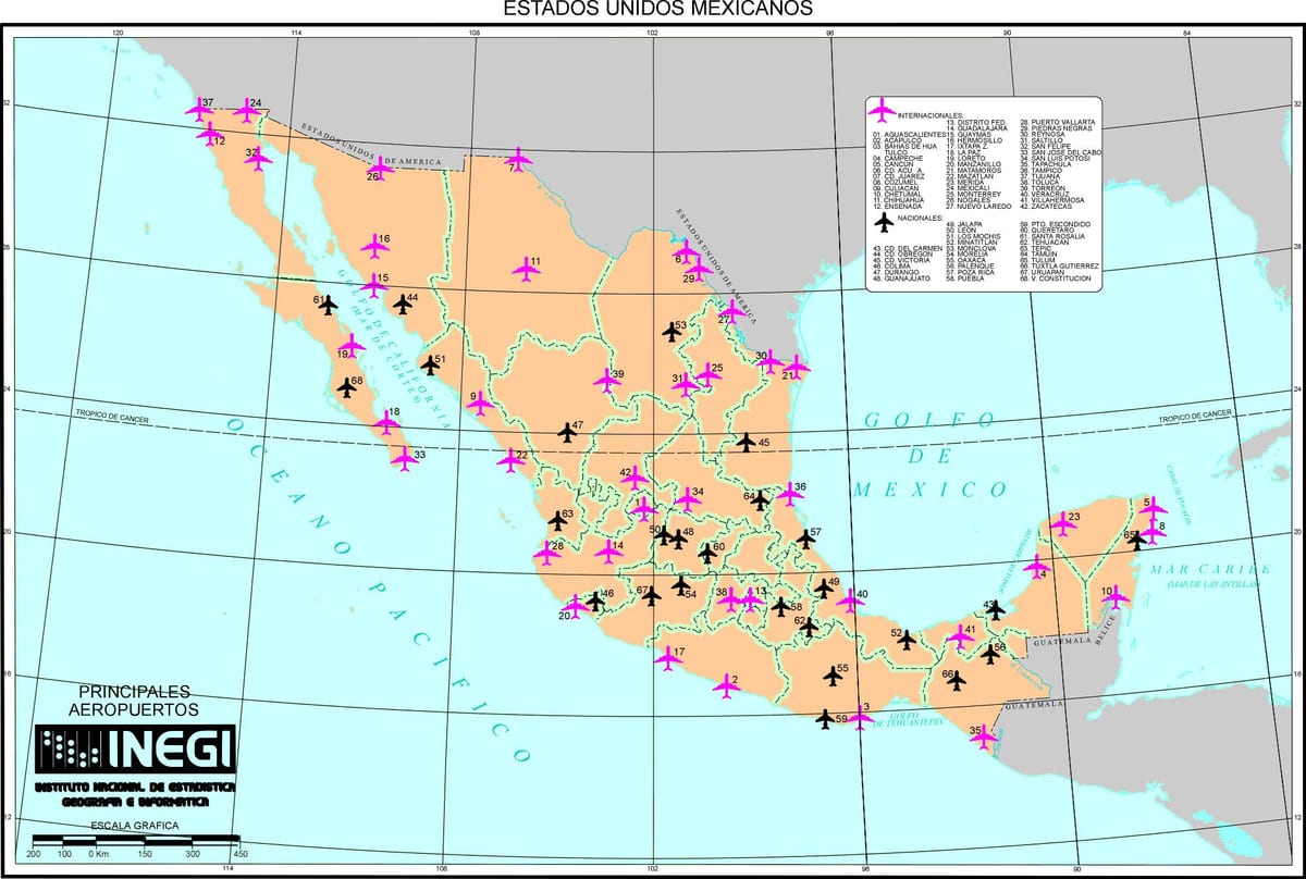 mapa de Mèxic aeroports