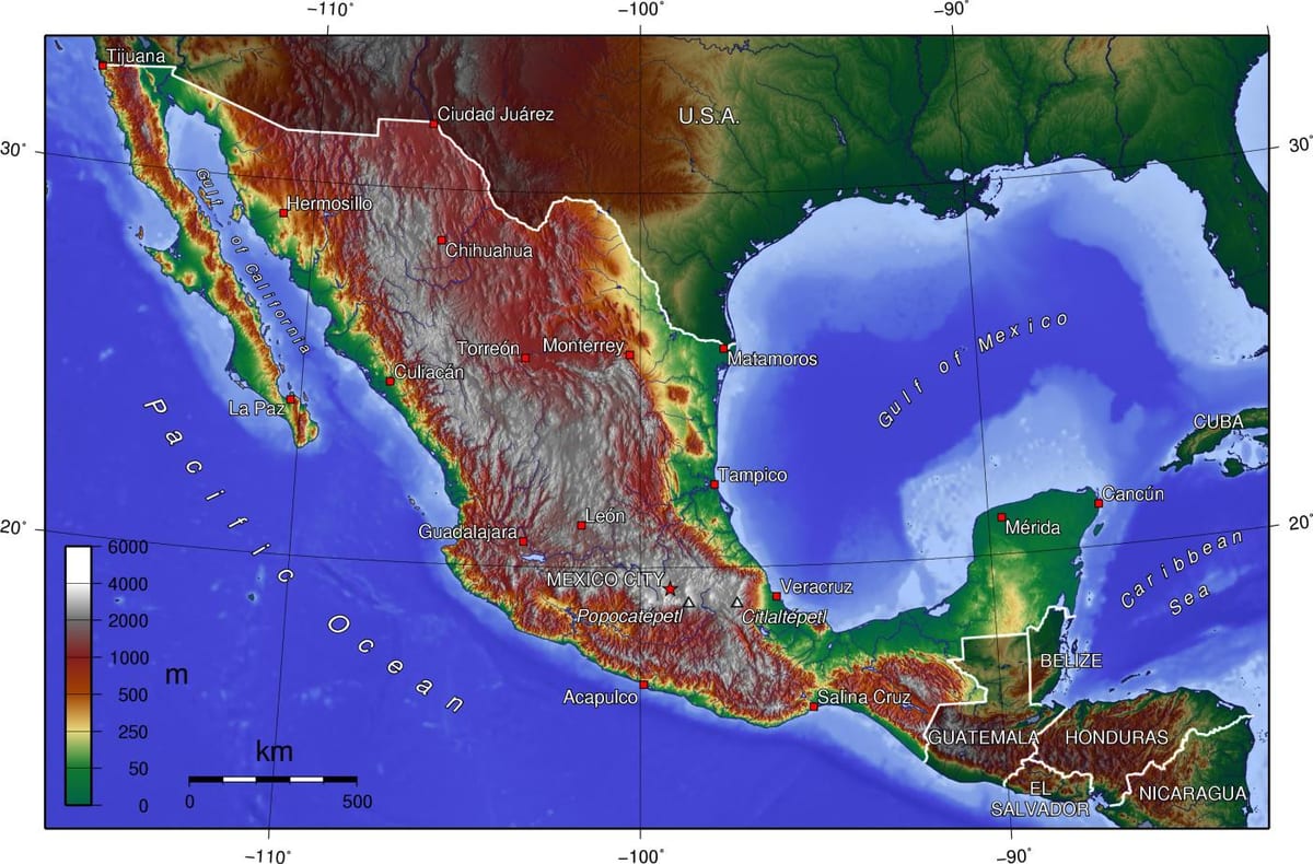 mapa de Mèxic altitud