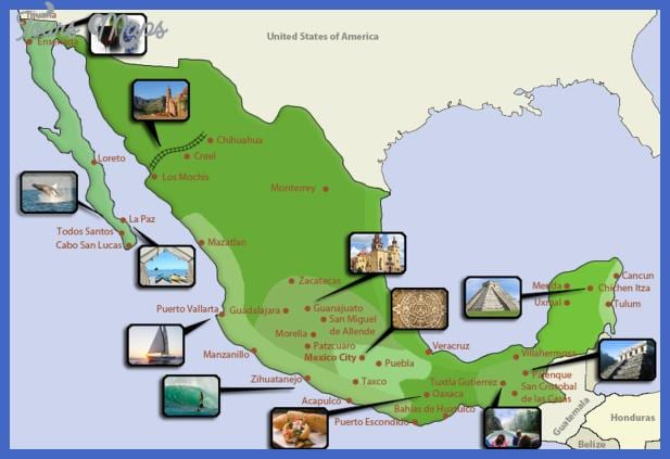 mapa de Mèxic destinacions turístiques