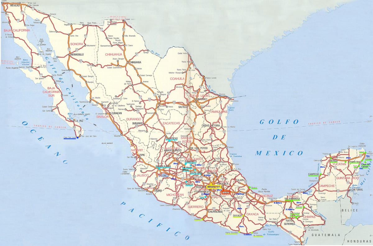 mapa de Mèxic carreteres