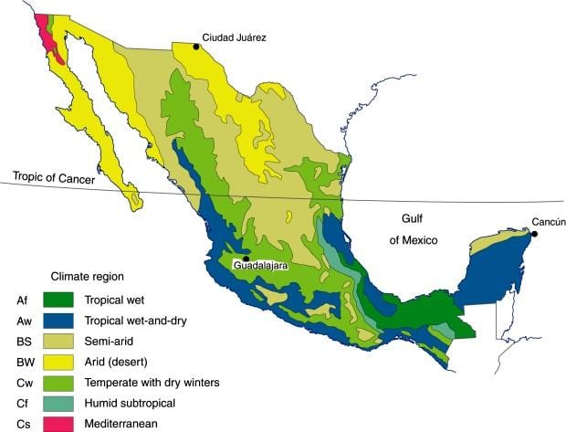 clima mapa de Mèxic