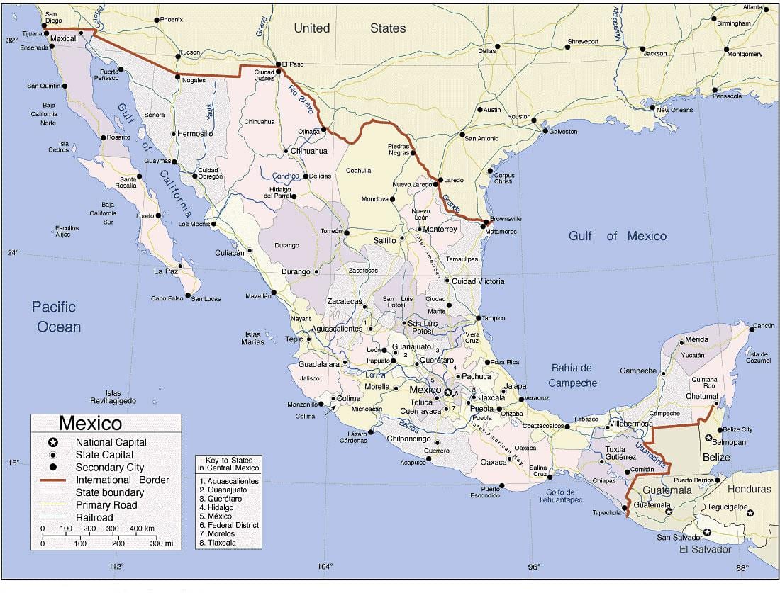 mapa de Mèxic costa del pacífic estacions