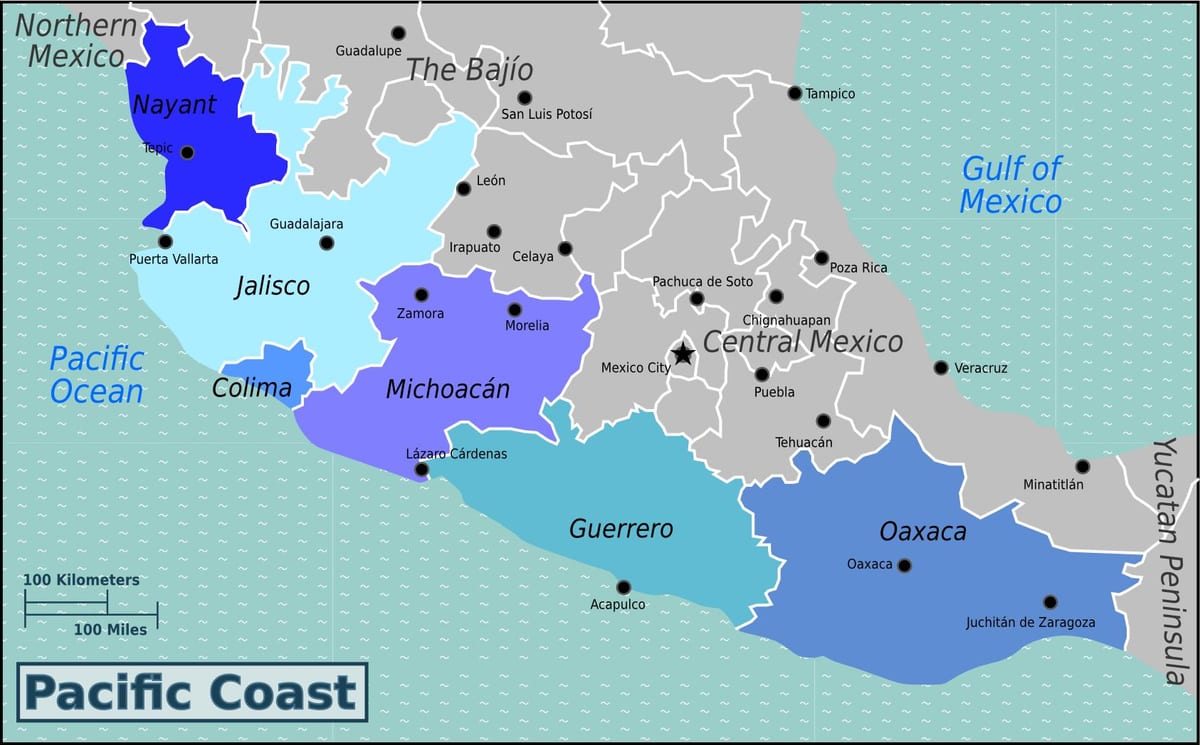 mapa de la costa del pacífic de Mèxic