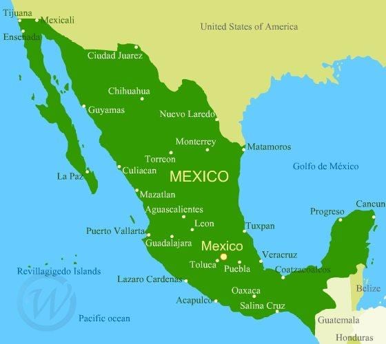 la costa oest de Mèxic mapa