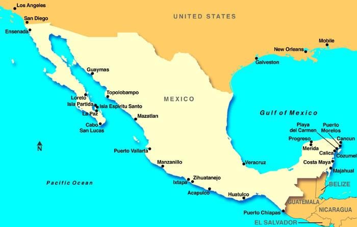 mapa de Mèxic cruise ports