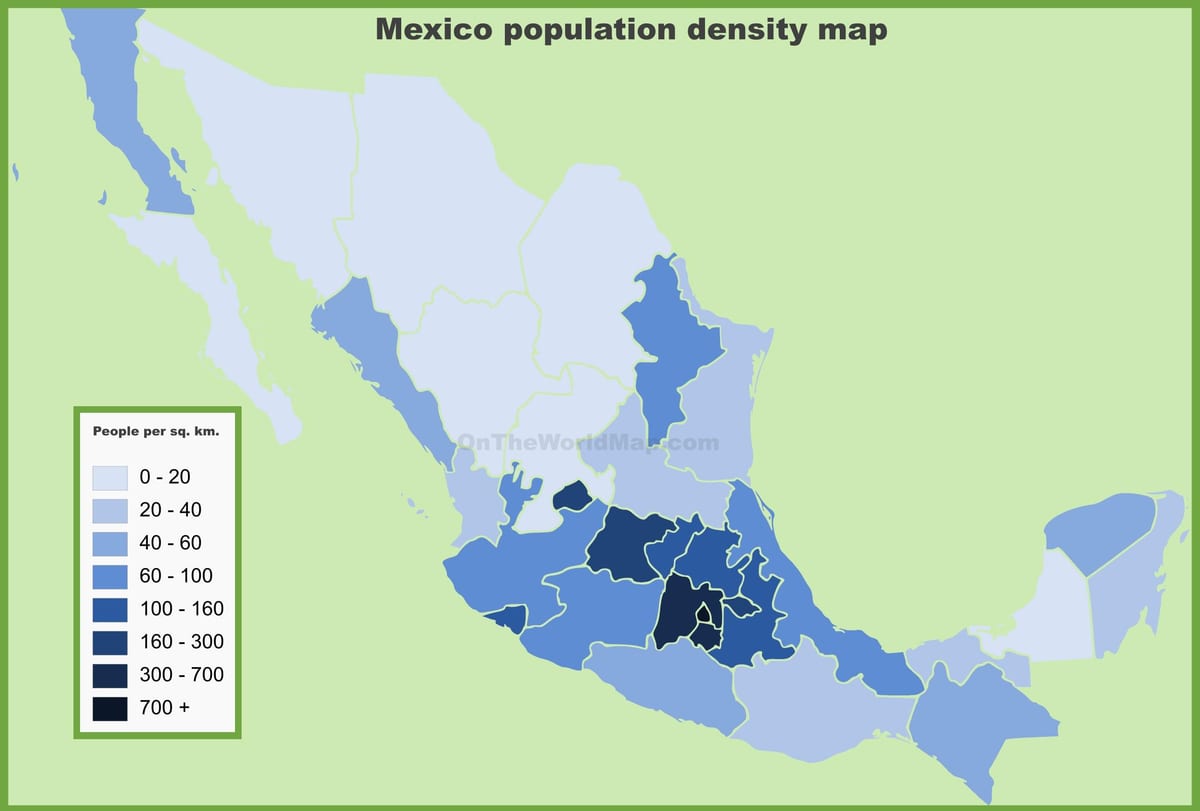 densitat de població de Mèxic mapa