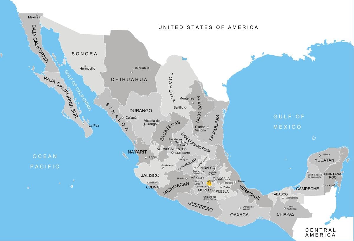 mapa de Mèxic departaments