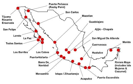 mapa de Mèxic destinacions