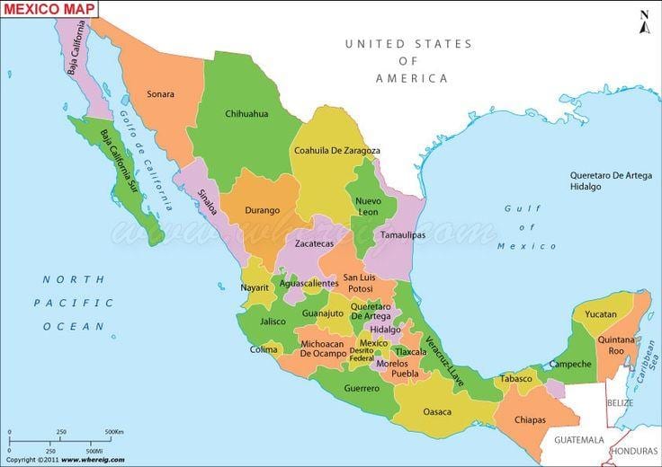 mapa de Mèxic estats