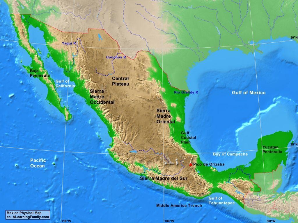 mapa de Mèxic landforms