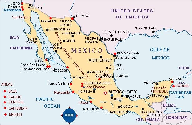 mapa de Mèxic llocs de vacances