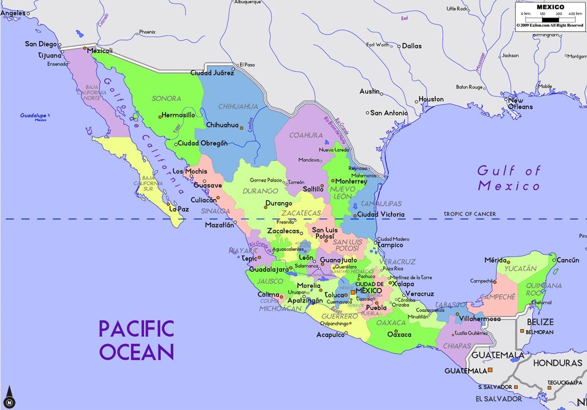 Mèxic mapa amb capital
