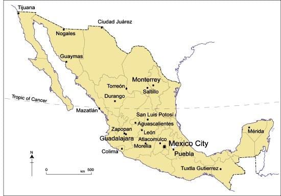 mapa de les ciutats més grans de Mèxic