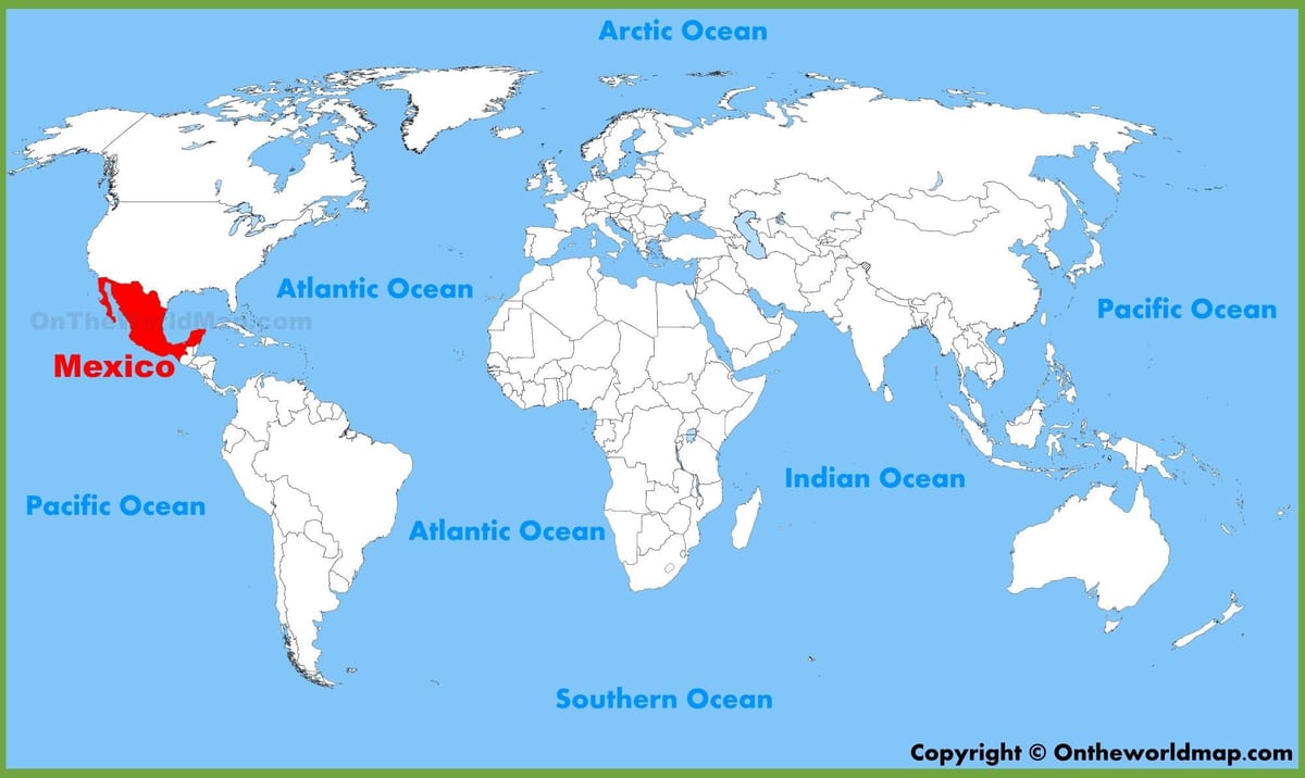 mapa del món amb Mèxic
