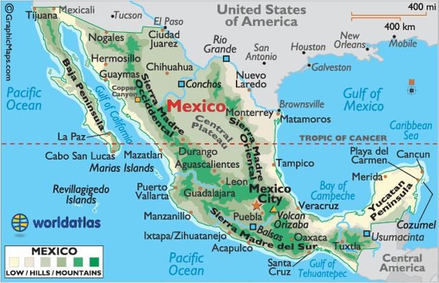 Mèxic mapa de les muntanyes