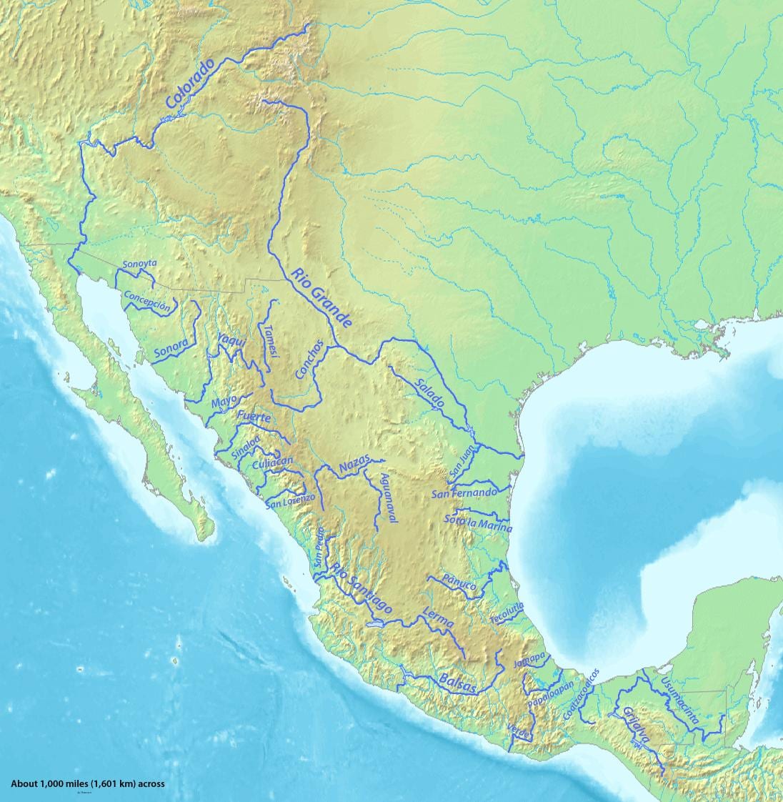 mapa dels rius a Mèxic