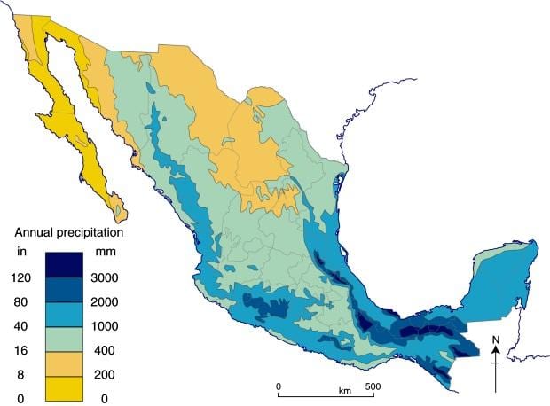 mapa de Mèxic pluja