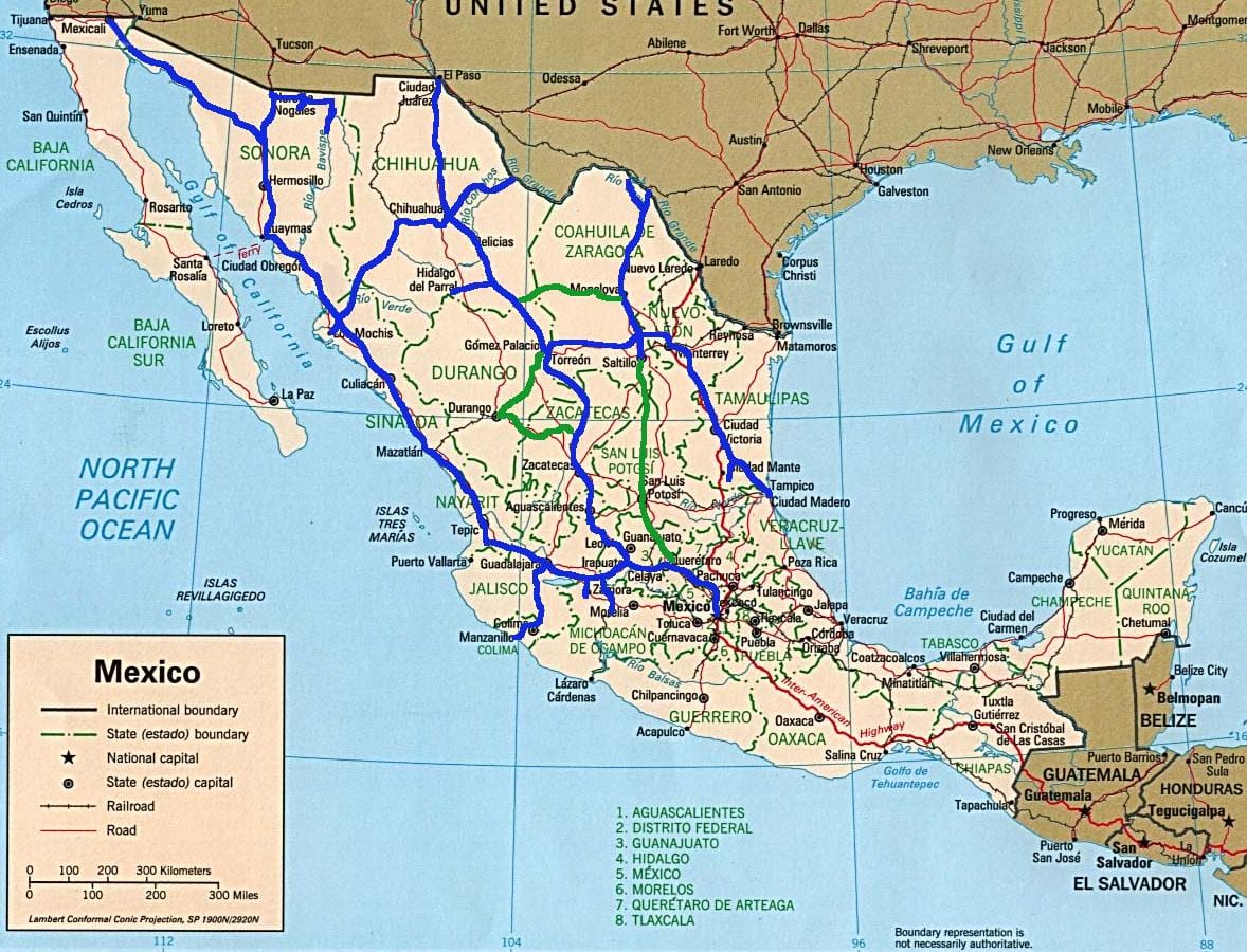 mapa de Mèxic transports