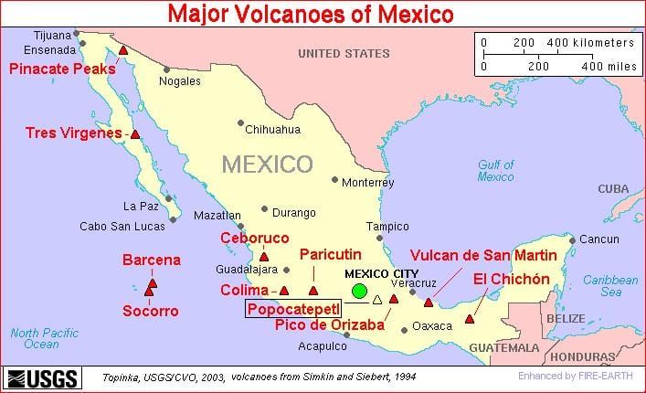 mapa de Mèxic volcà