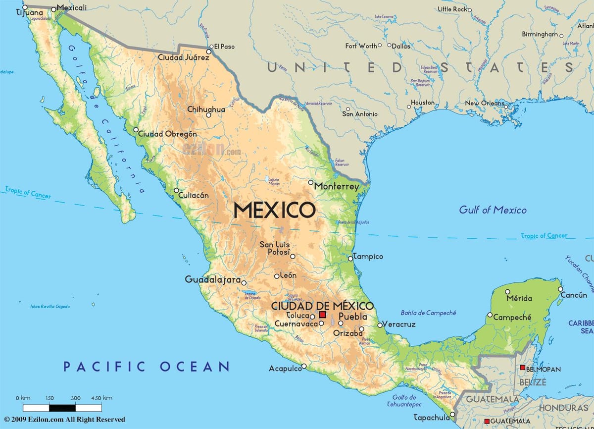 mapa de Mèxic i amèrica