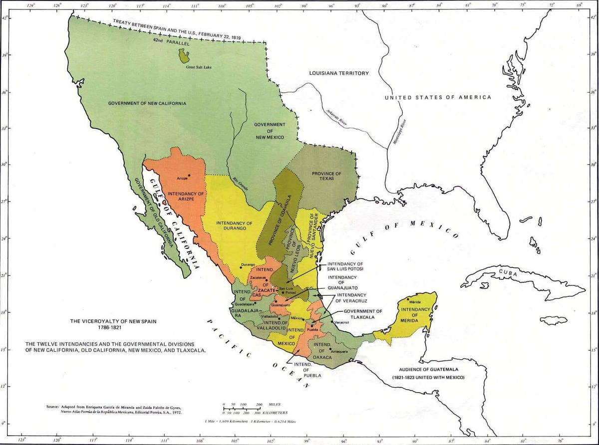 mapa de Mèxic l'any 1821
