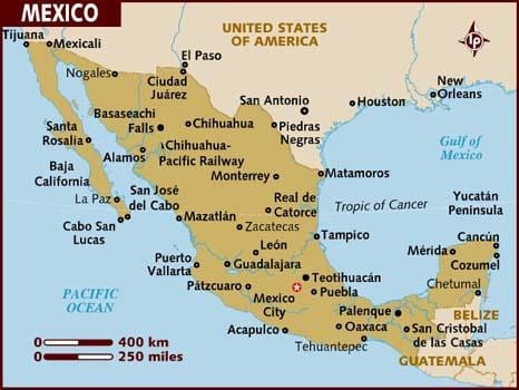 mapa de les Mèxic