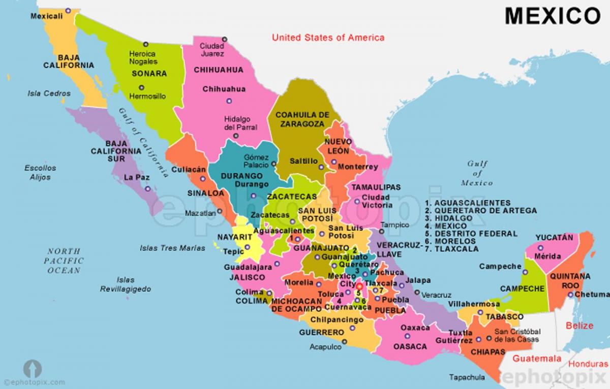 Mèxic mapa amb els estats i capitals