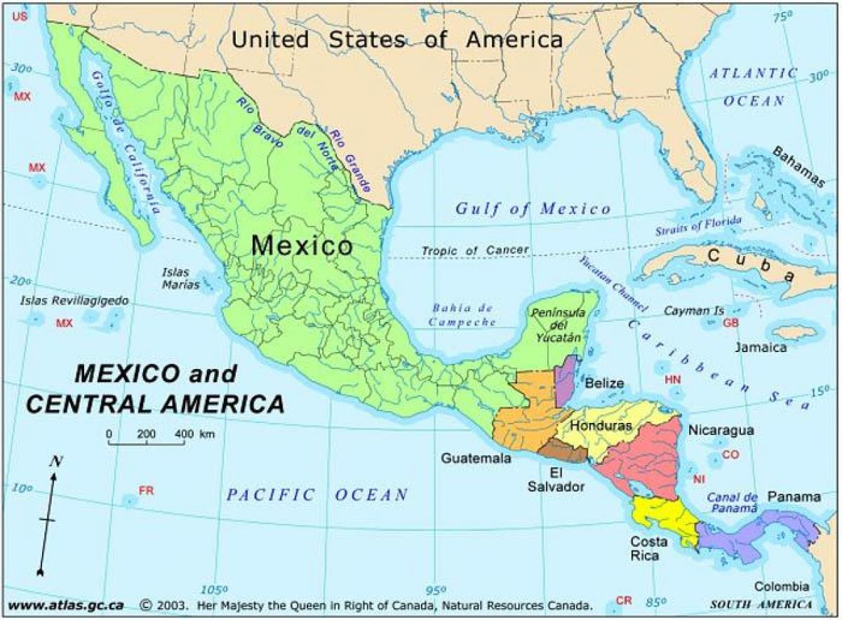 mapa de Mèxic i amèrica central