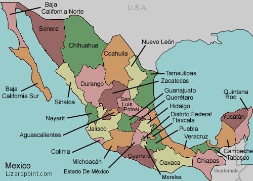 mapa dels estats de Mèxic