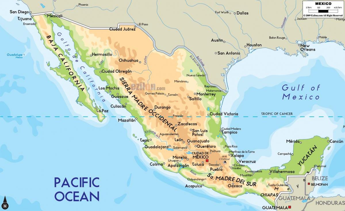 mapa físic de Mèxic