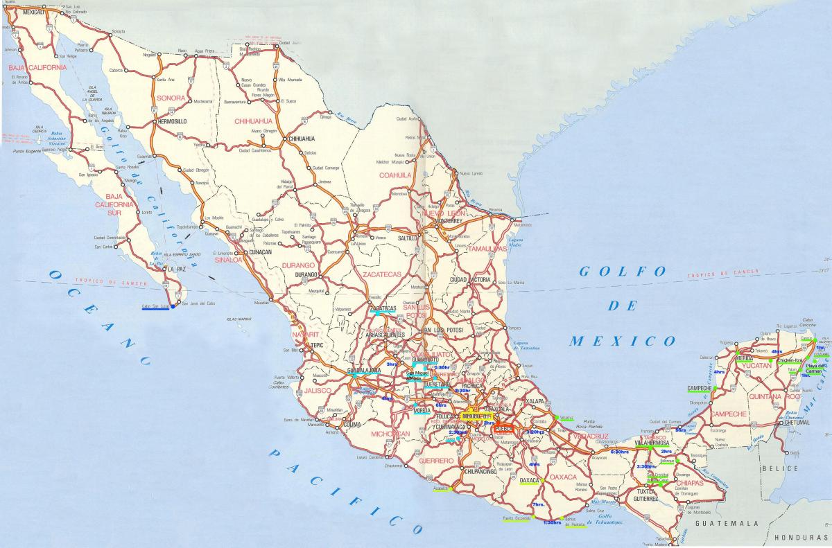 mapa de Mèxic carreteres