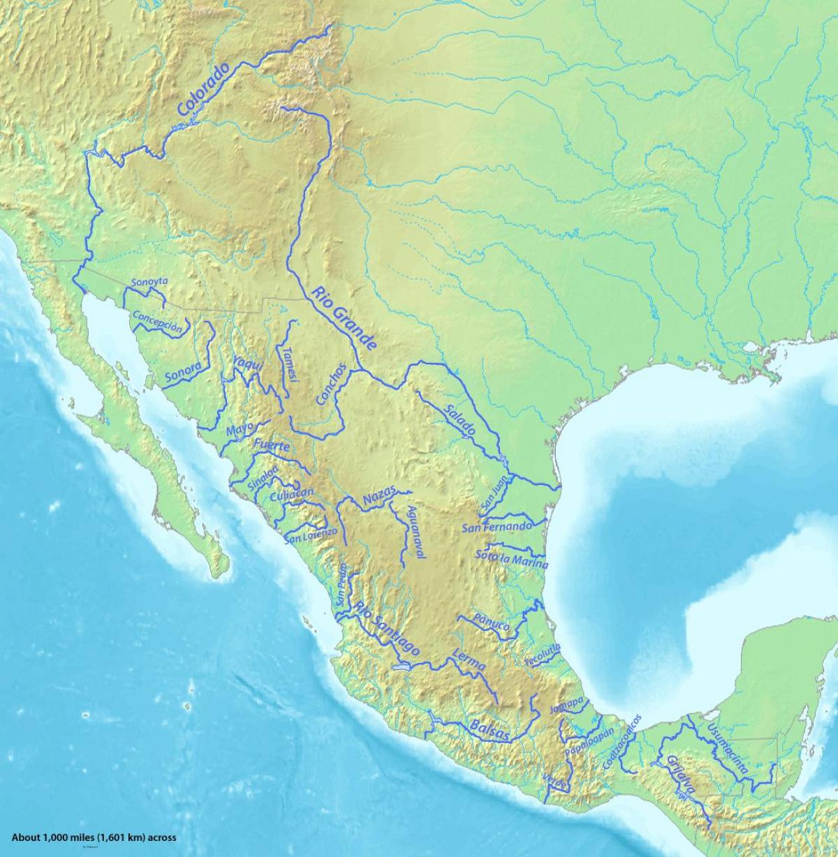 mapa dels rius a Mèxic