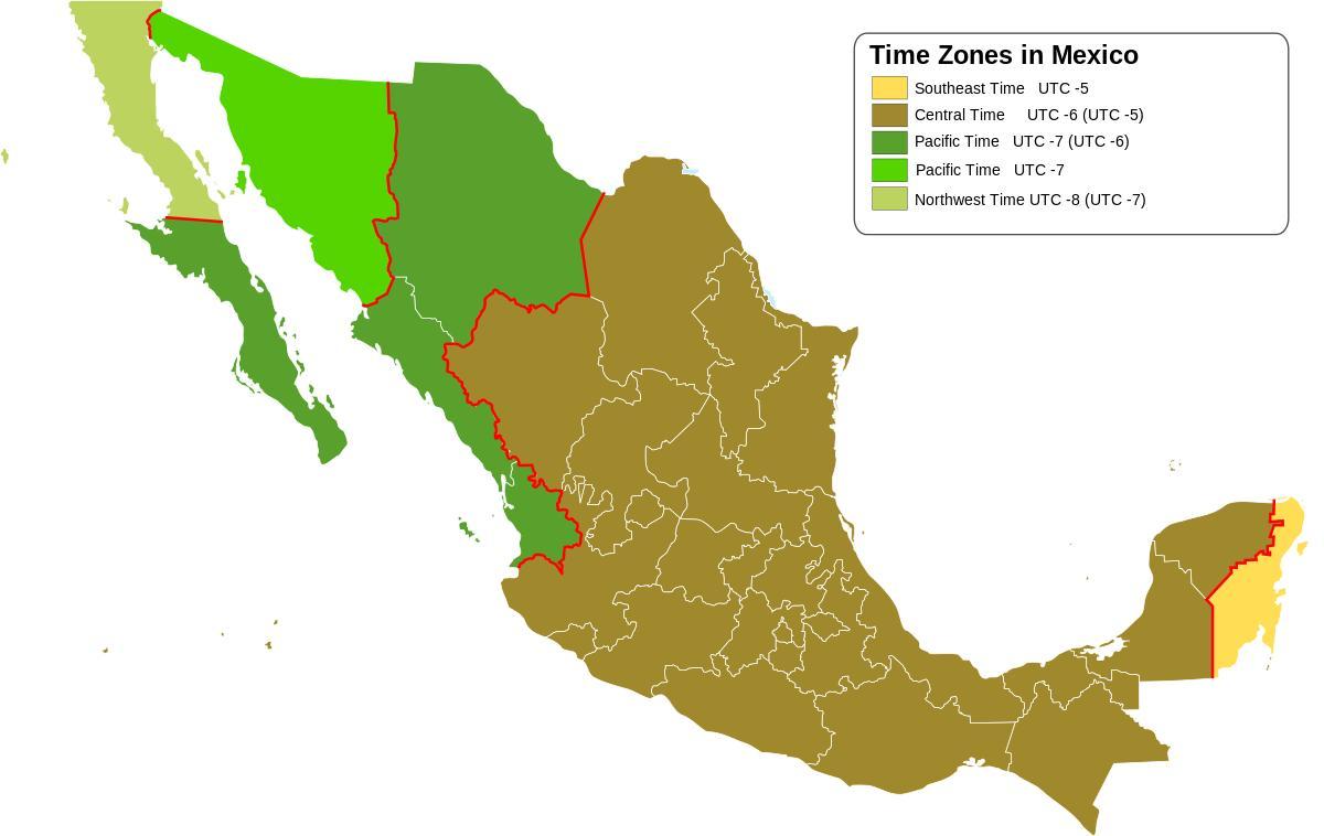 zona horària mapa de Mèxic