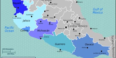 Mapa de la costa del pacífic de Mèxic