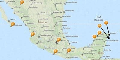 Mapa de llocs de vacances a Mèxic