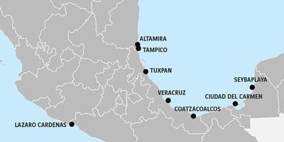 Mapa de Mèxic ports